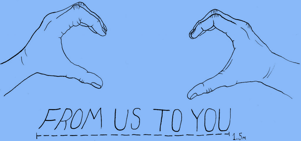An image of two hands miming a heart, captioned 'from us to you