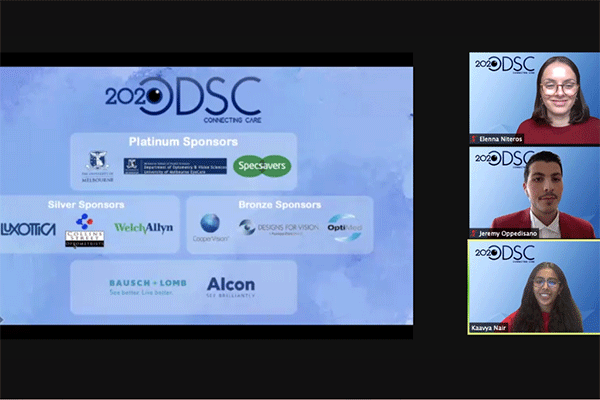 Screenshot of ODSC virtual event with slide and 3 students along the right side