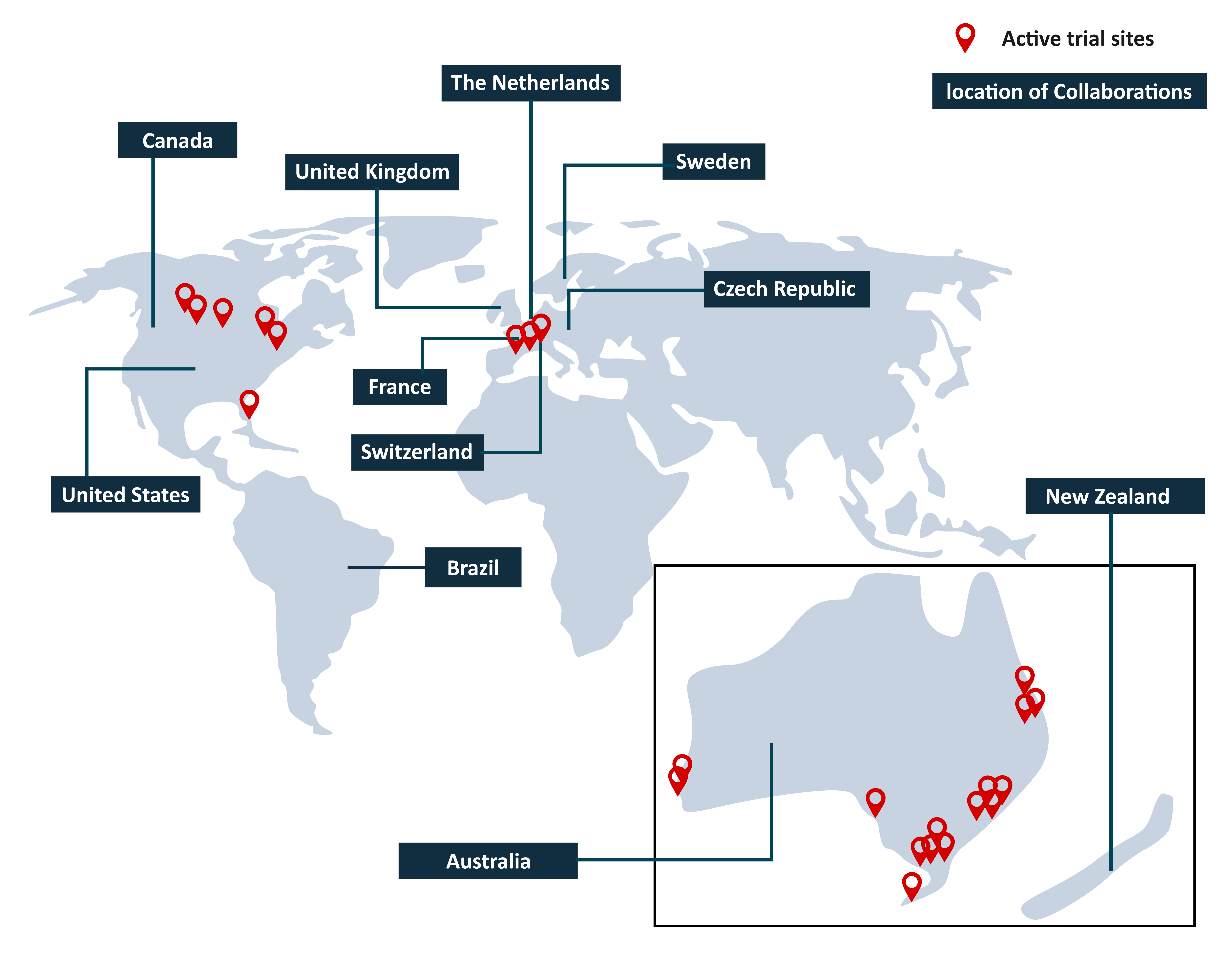 World map with active trial sites for BEST World map with active trial sites for BEST