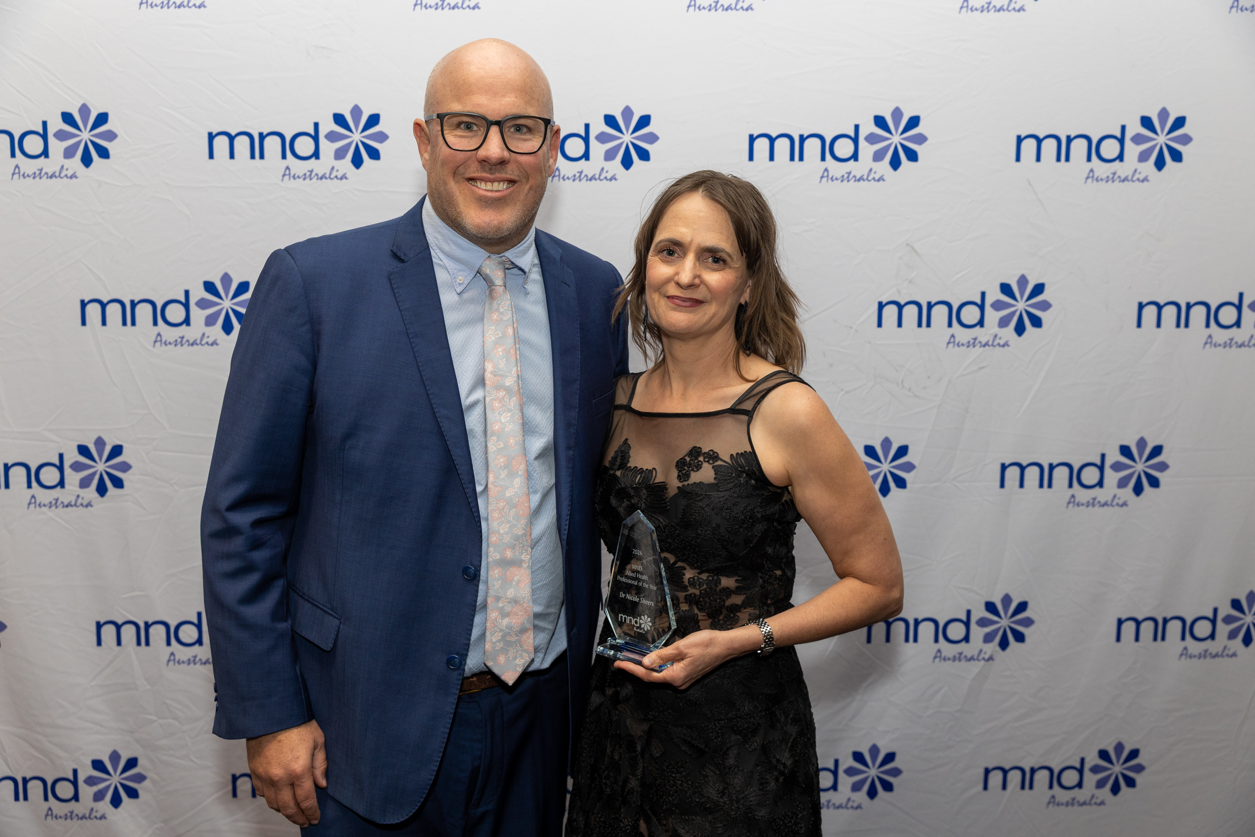 Right Dr Nicole Sheers, Left Andrew Danson MNDA chair